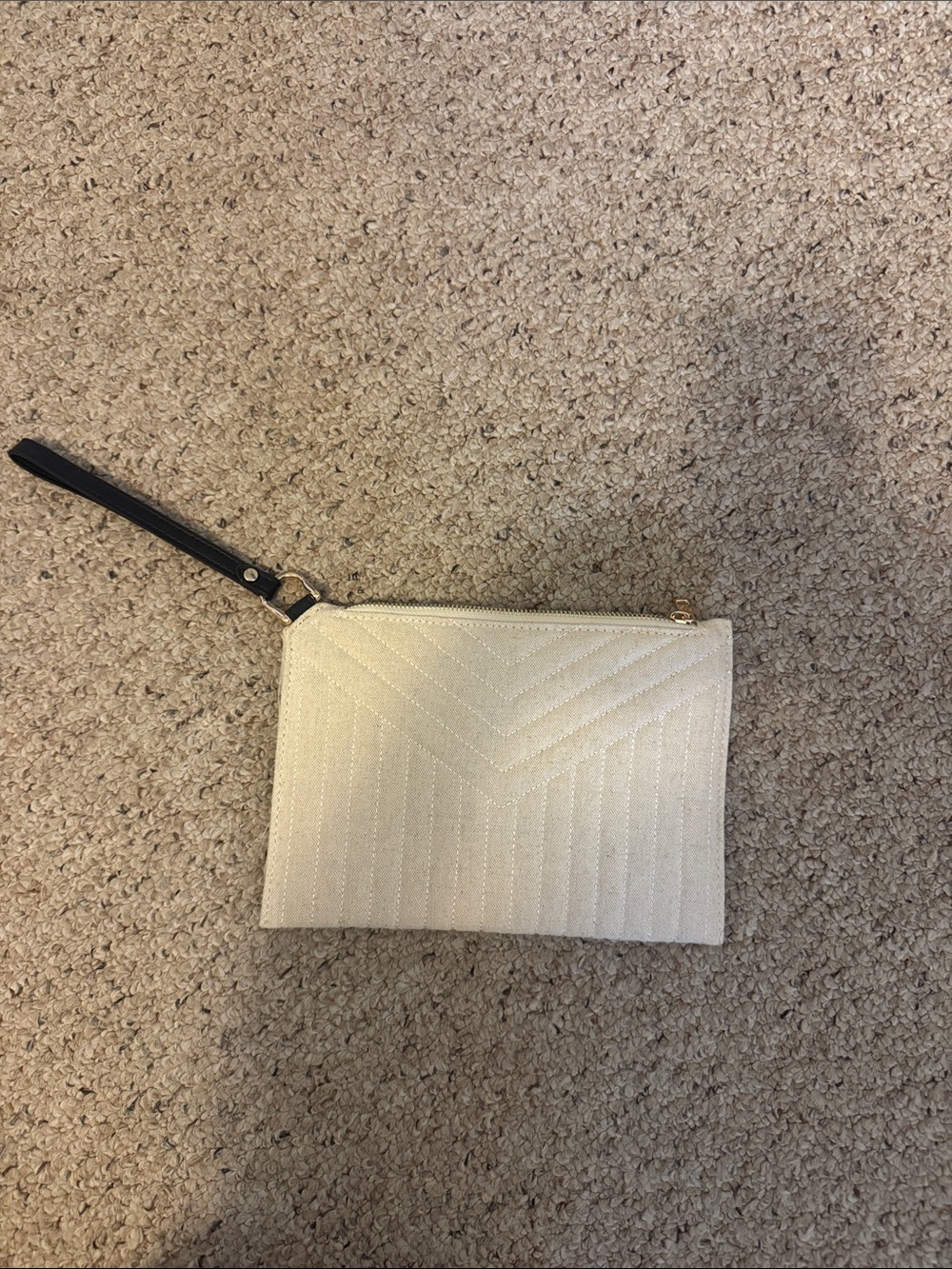a new day Ivory Quilted Wristlet with Black Strap